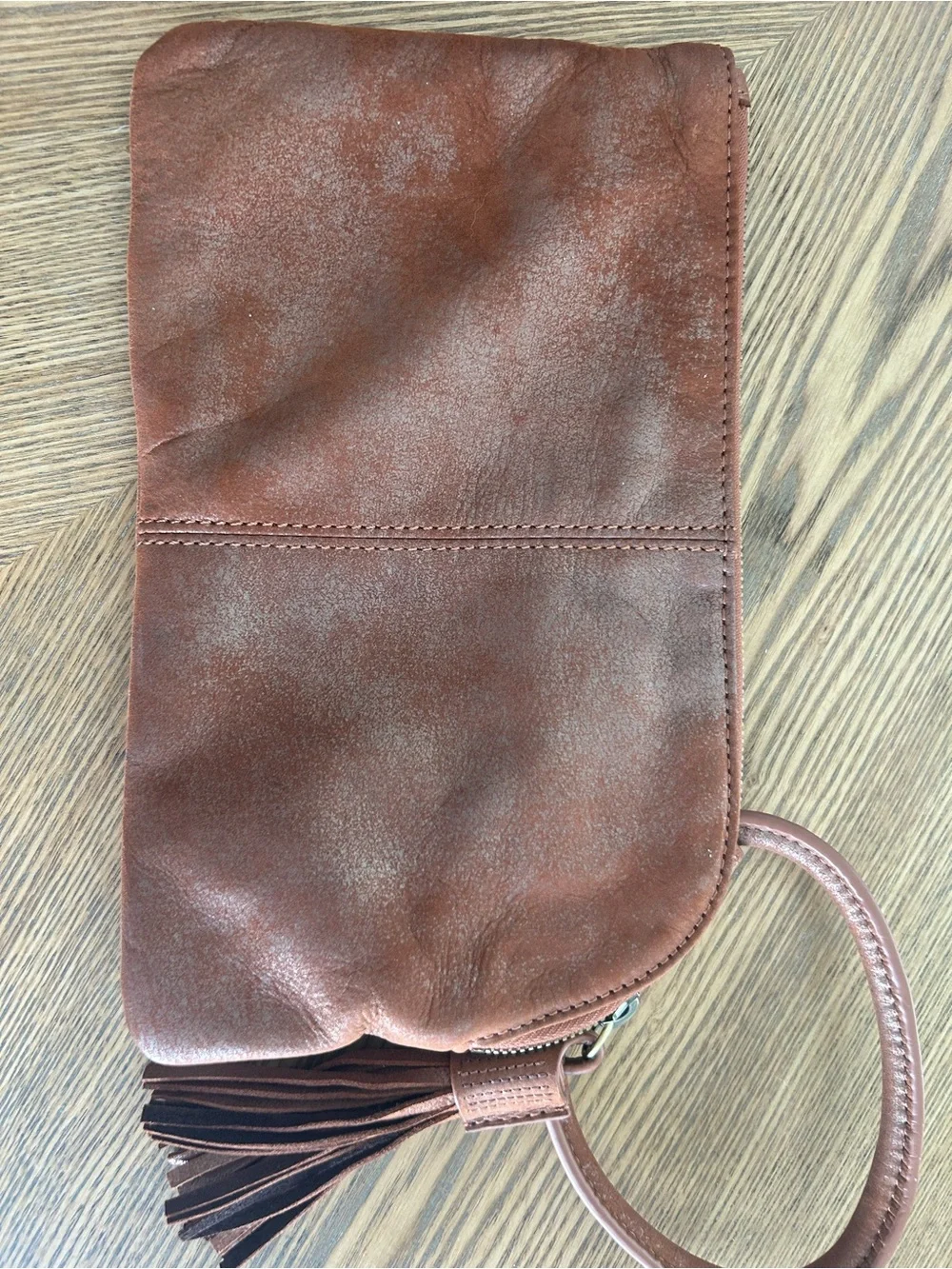HOBO Brown Leather Hobo Bag with Tassel Detail